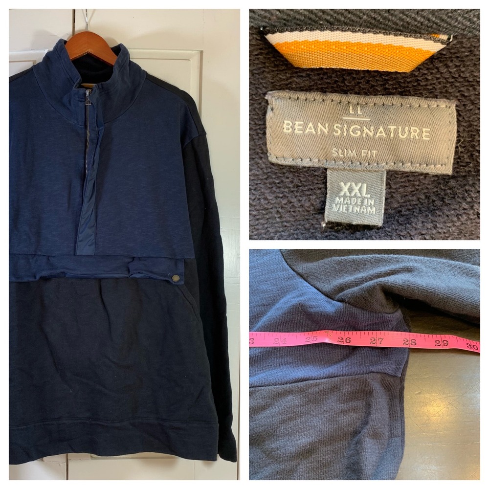 L.L.Bean Signature ½-Zip Pullover XXL Cotton Front Snaps Slim Fit‎ 511701 Cozy